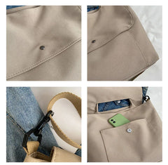 Canvas Shoulder Bag Large Capacity Casual Tote Bag Khaki