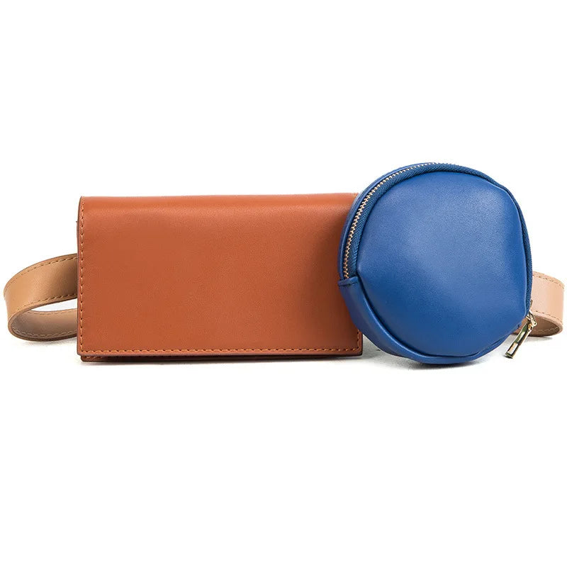 Detachable Square Bag+Round Women's Waist Bag 2pcs Chain High Leather Belt Bag