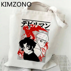 Devilman Crybaby Shopping Bag Cotton Canvas Foldable Reusable Tote