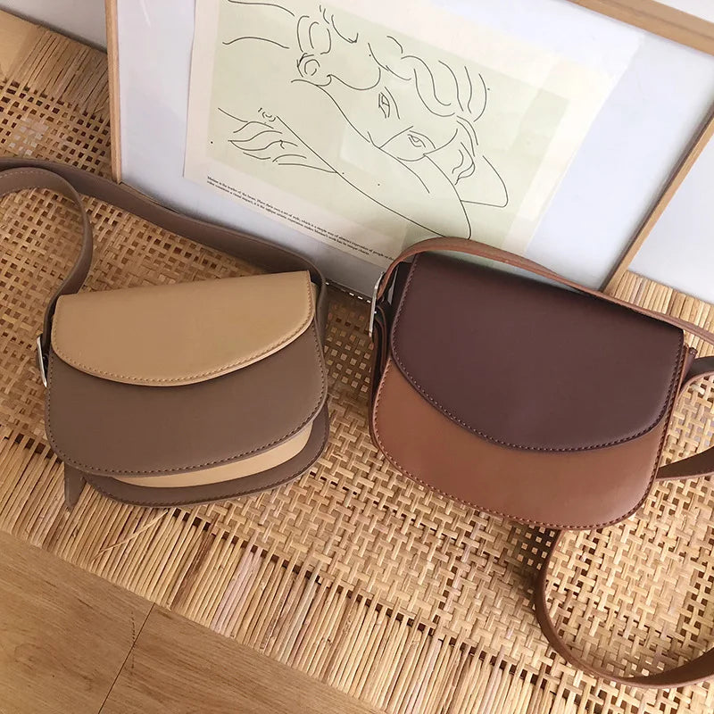 Diagonal PU Leather Shoulder Bag Retro Saddle Bag