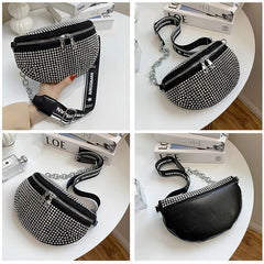 Diamond Studded Women's Belt Bag High Chest Pack Waist Bag Crossbody Bags