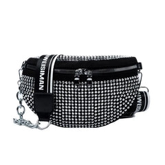 Diamond Studded Women's Belt Bag High Chest Pack Waist Bag Crossbody Bags
