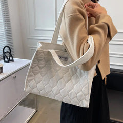 Diamond Lattice Corduroy Shoulder Bag for Women - Large Capacity Office Ladies