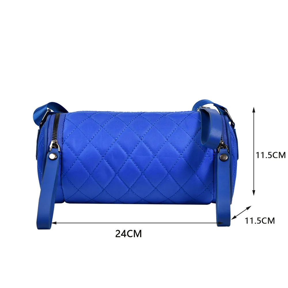 Diamond Lattice Leather Cylinder Pillow Bag for Women Shoulder Messenger Handbag