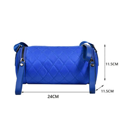 Diamond Lattice Leather Cylinder Pillow Bag for Women Shoulder Messenger Handbag