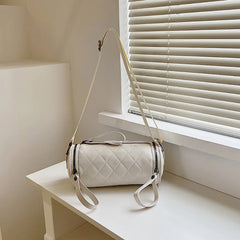 Diamond Lattice Leather Cylinder Pillow Bag for Women Shoulder Messenger Handbag