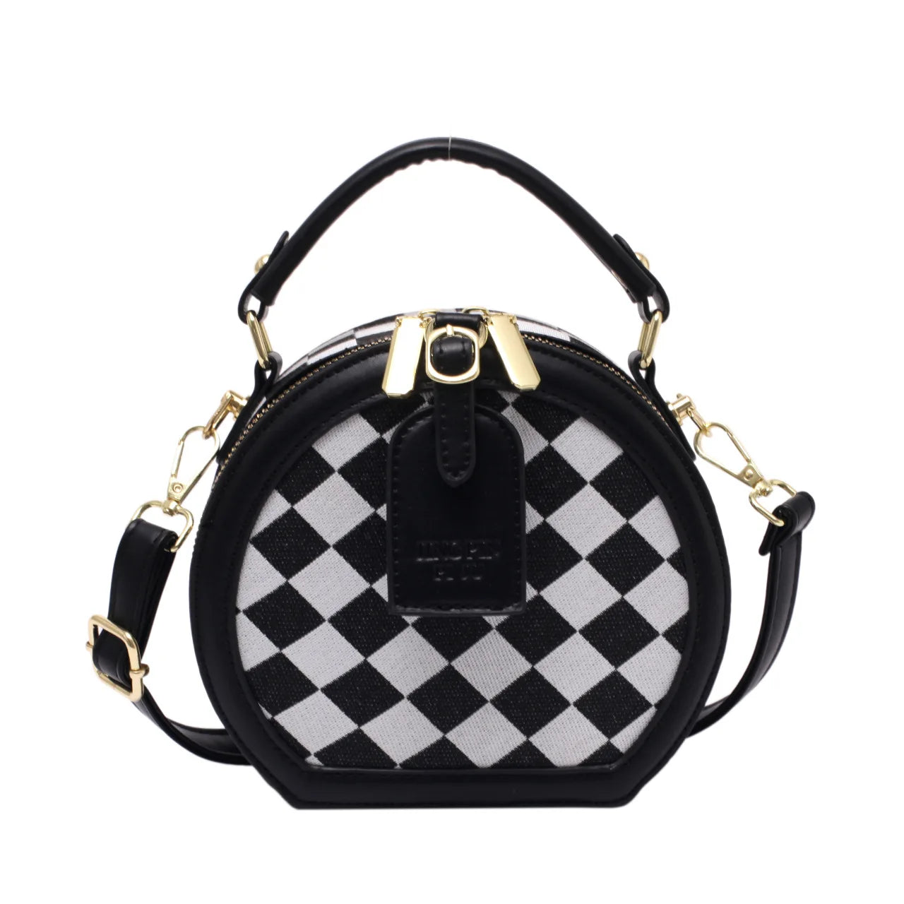 Diamond Lattice Round Small Bag Checkerboard Women's Bags Plaid Contrast Pack