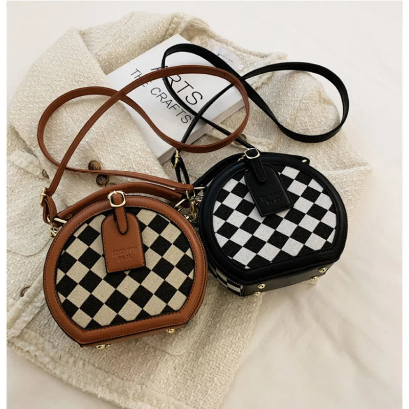 Diamond Lattice Round Small Bag Checkerboard Women's Bags Plaid Contrast Pack