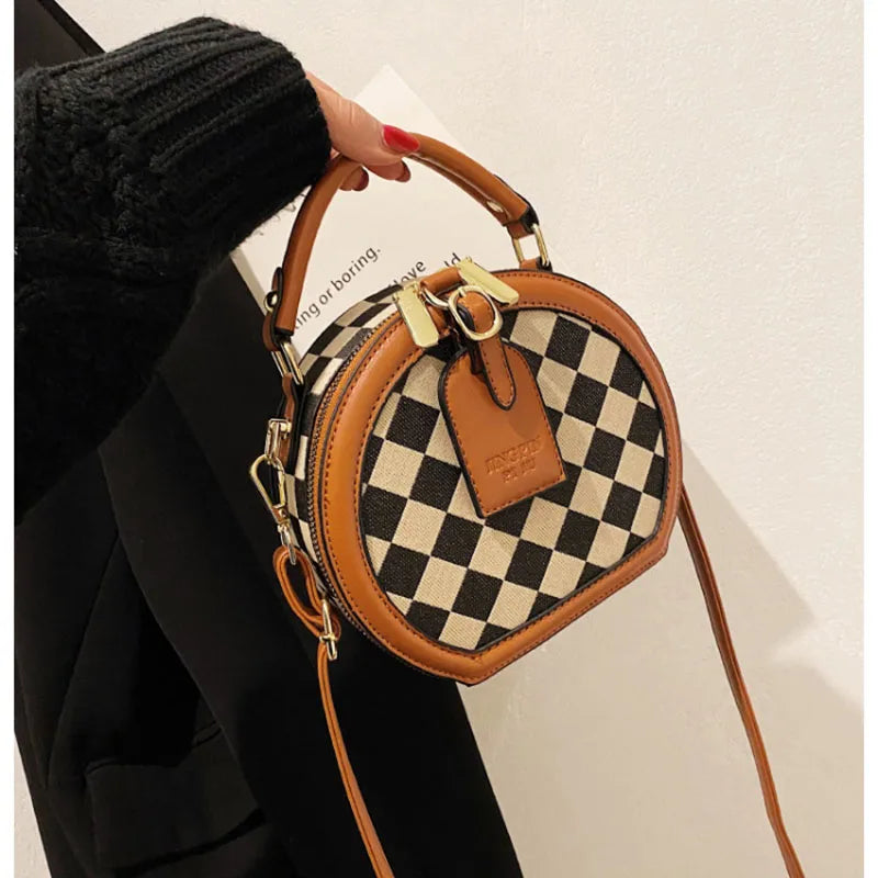 Diamond Lattice Round Small Bag Checkerboard Women's Bags Plaid Contrast Pack
