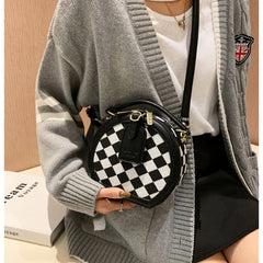 Diamond Lattice Round Small Bag Checkerboard Women's Bags Plaid Contrast Pack