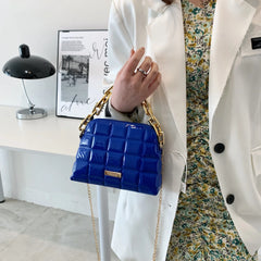 Diamond Lattice Saddle Bag Thick Chains Crossbody Handbag