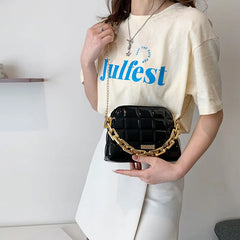 Diamond Lattice Saddle Bag Thick Chains Crossbody Handbag