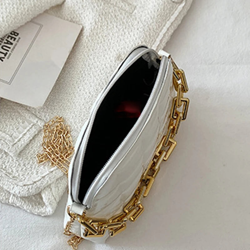 Diamond Lattice Saddle Bag Thick Chains Crossbody Handbag