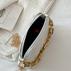Diamond Lattice Saddle Bag Thick Chains Crossbody Handbag