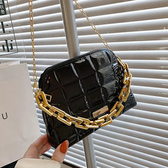 Diamond Lattice Saddle Bag Thick Chains Crossbody Handbag