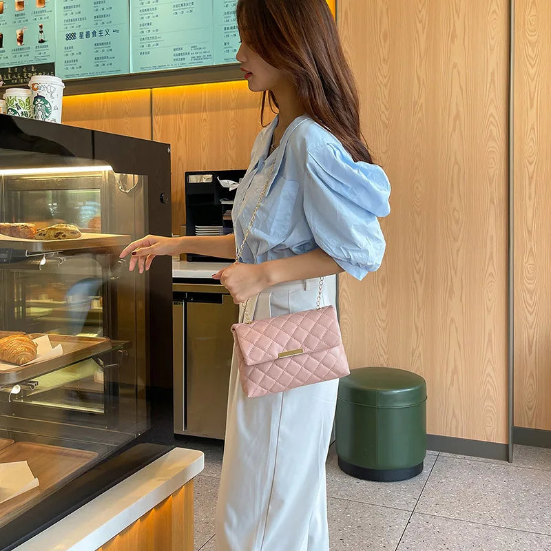 Diamond Lattice Women Shoulder Bag Embroidered Small Square Bag Crossbody Bags