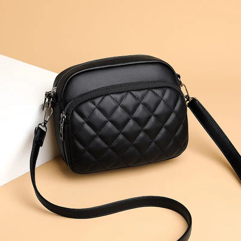 Diamond Lattice Shoulder Bag Solid PU Leather Crossbody Bag