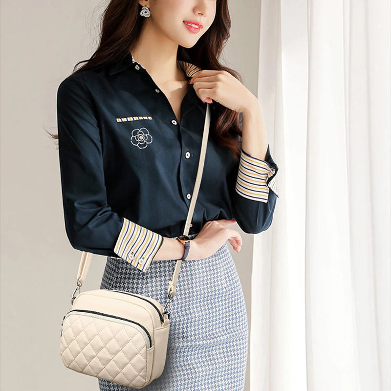 Diamond Lattice Shoulder Bag Solid PU Leather Crossbody Bag