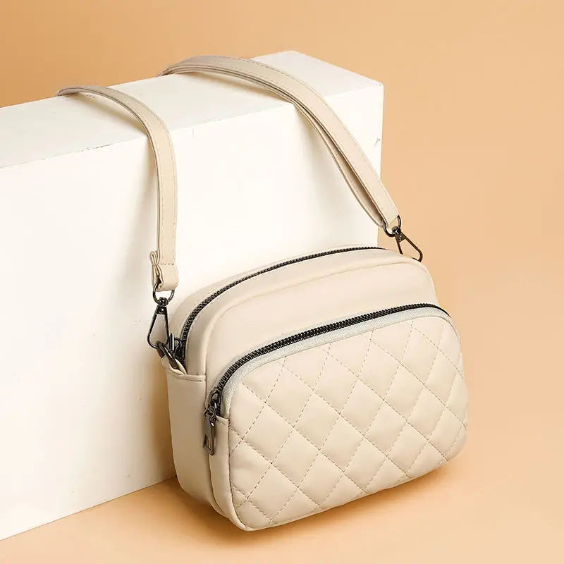 Diamond Lattice Shoulder Bag Solid PU Leather Crossbody Bag