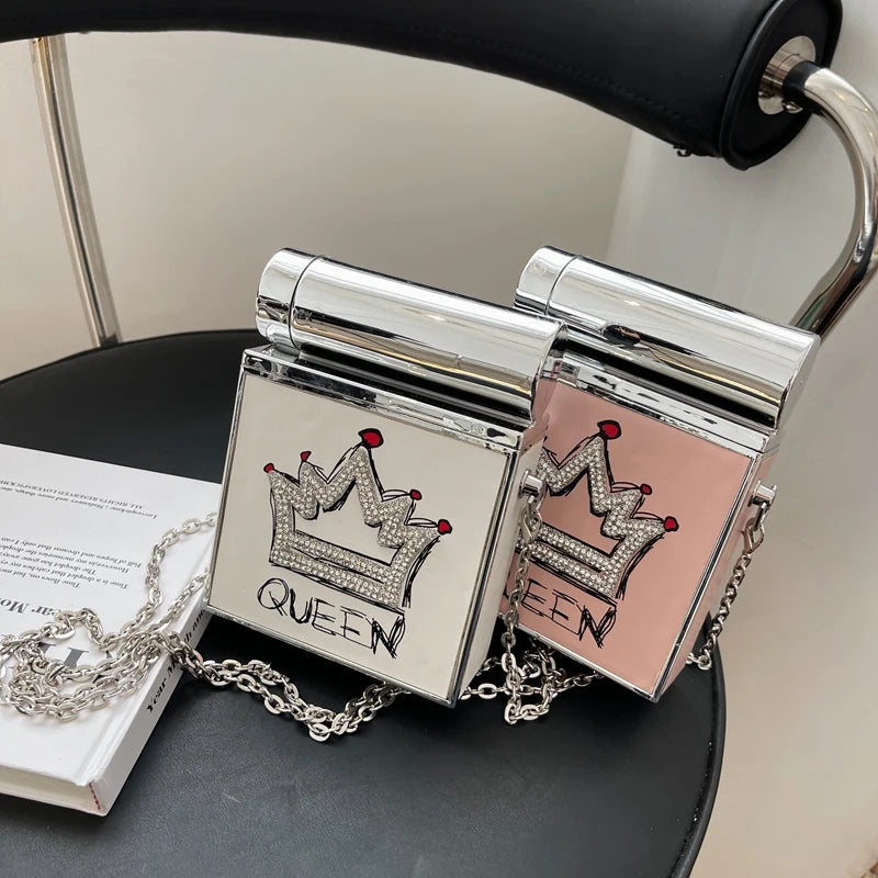 Diamond Letter Queen Box Party Clutch Chain Shoulder Bag for Women