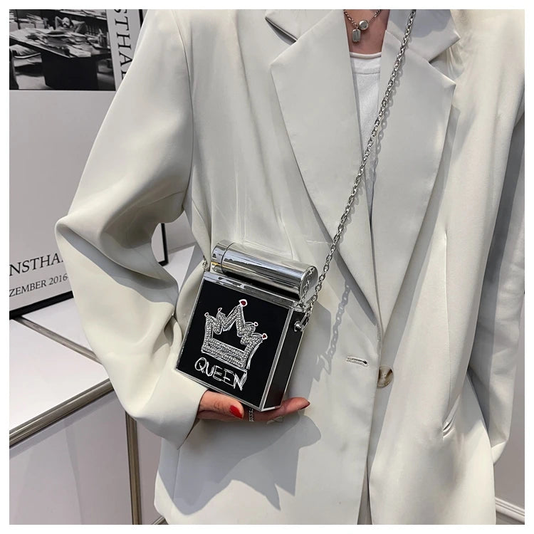 Diamond Letter Queen Box Party Clutch Chain Shoulder Bag for Women
