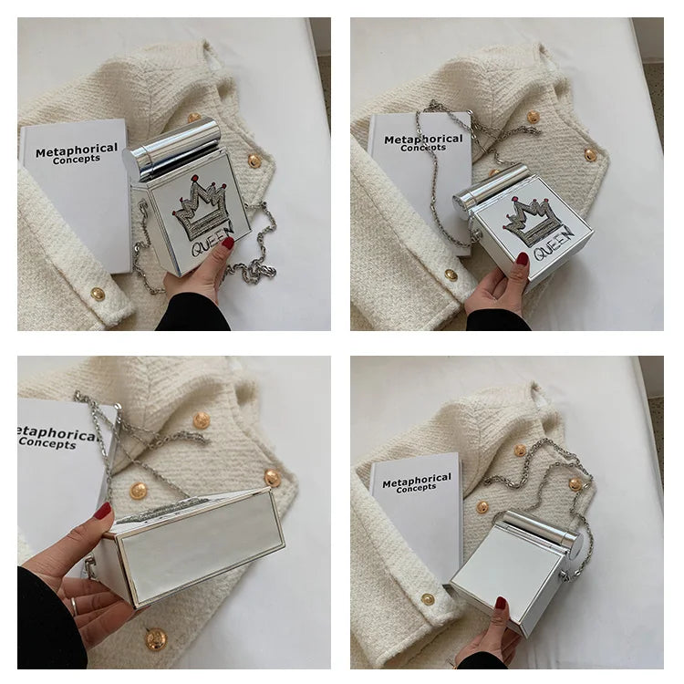 Diamond Letter Queen Box Party Clutch Chain Shoulder Bag for Women
