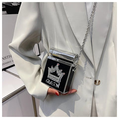 Diamond Letter Queen Box Party Clutch Chain Shoulder Bag for Women