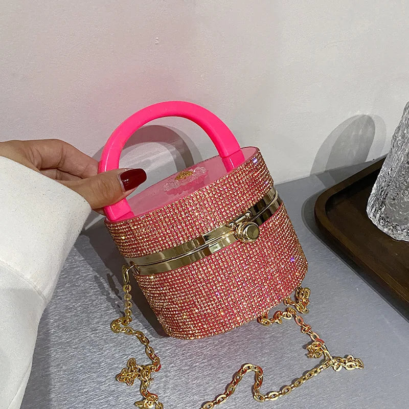 Diamond Round Acrylic Box Party Clutch Women Purses Handbags