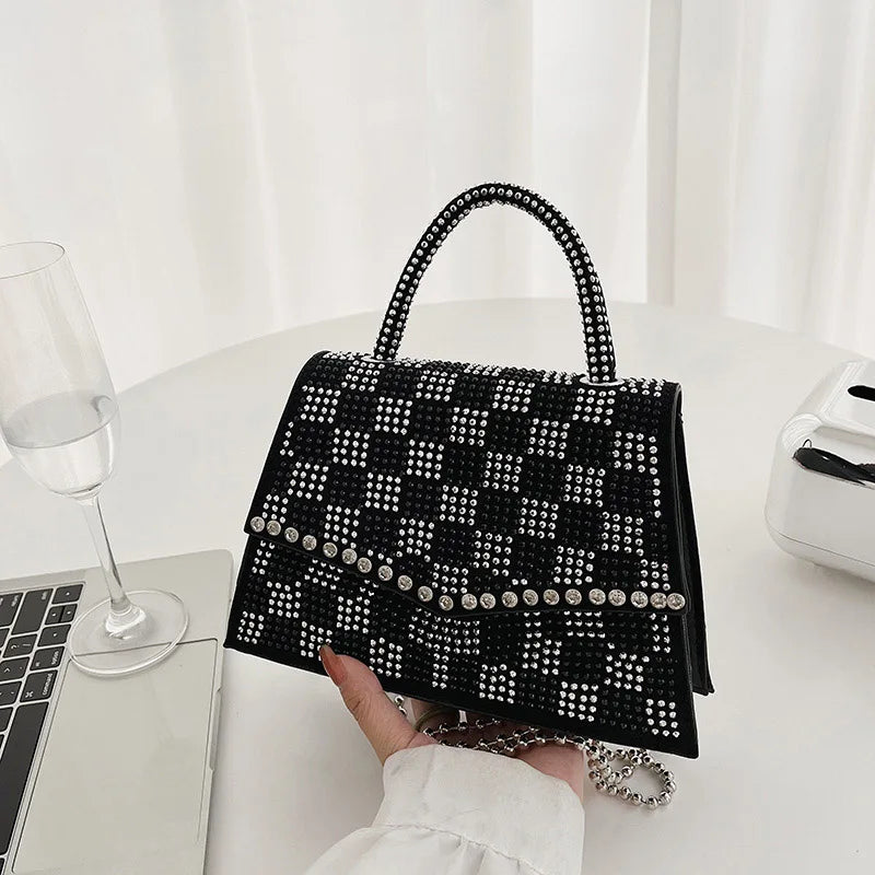 Diamond Small Tote Bag Leather Crossbody Chain Shoulder Bag