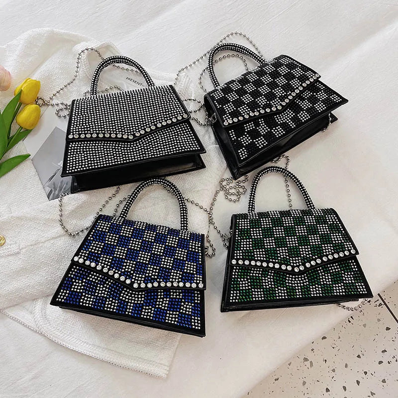 Diamond Small Tote Bag Leather Crossbody Chain Shoulder Bag
