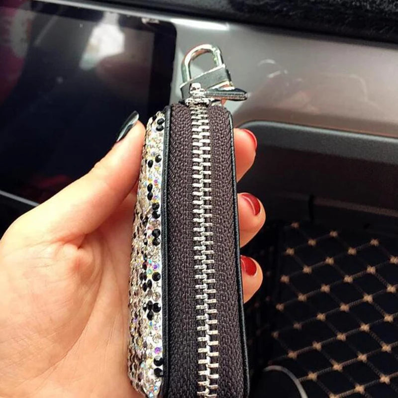 Diamond Women Car Key Bag PU Leather Keychain Car Key Case for Female