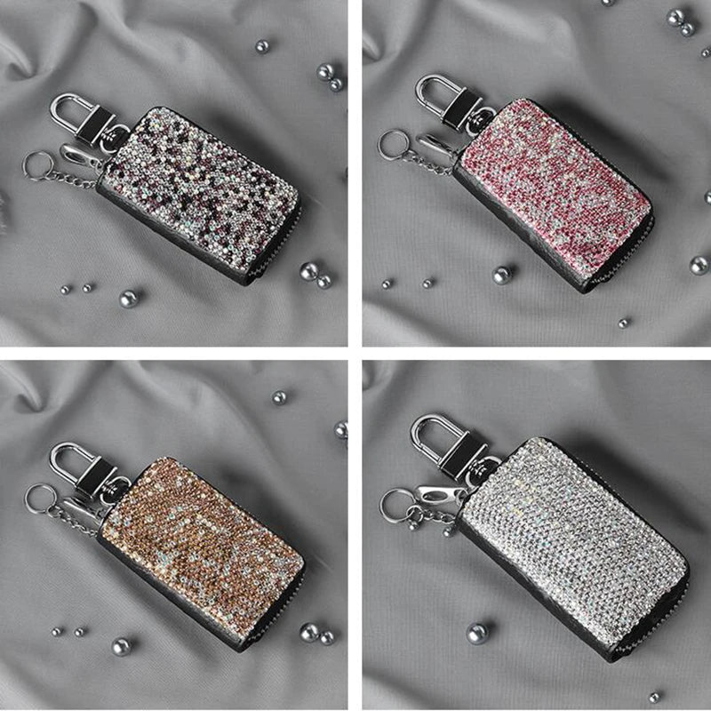 Diamond Women Car Key Bag PU Leather Keychain Car Key Case for Female