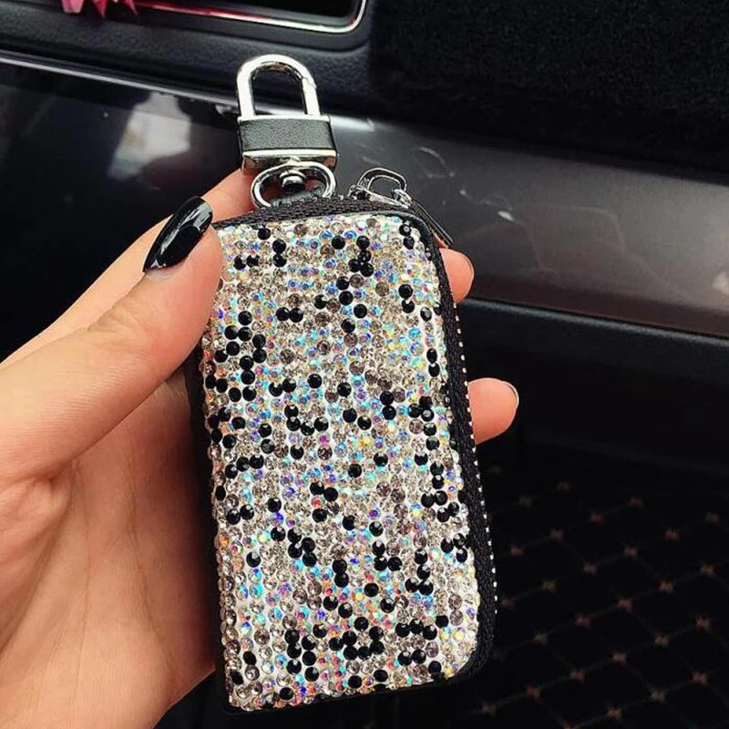 Diamond Women Car Key Bag PU Leather Keychain Car Key Case for Female