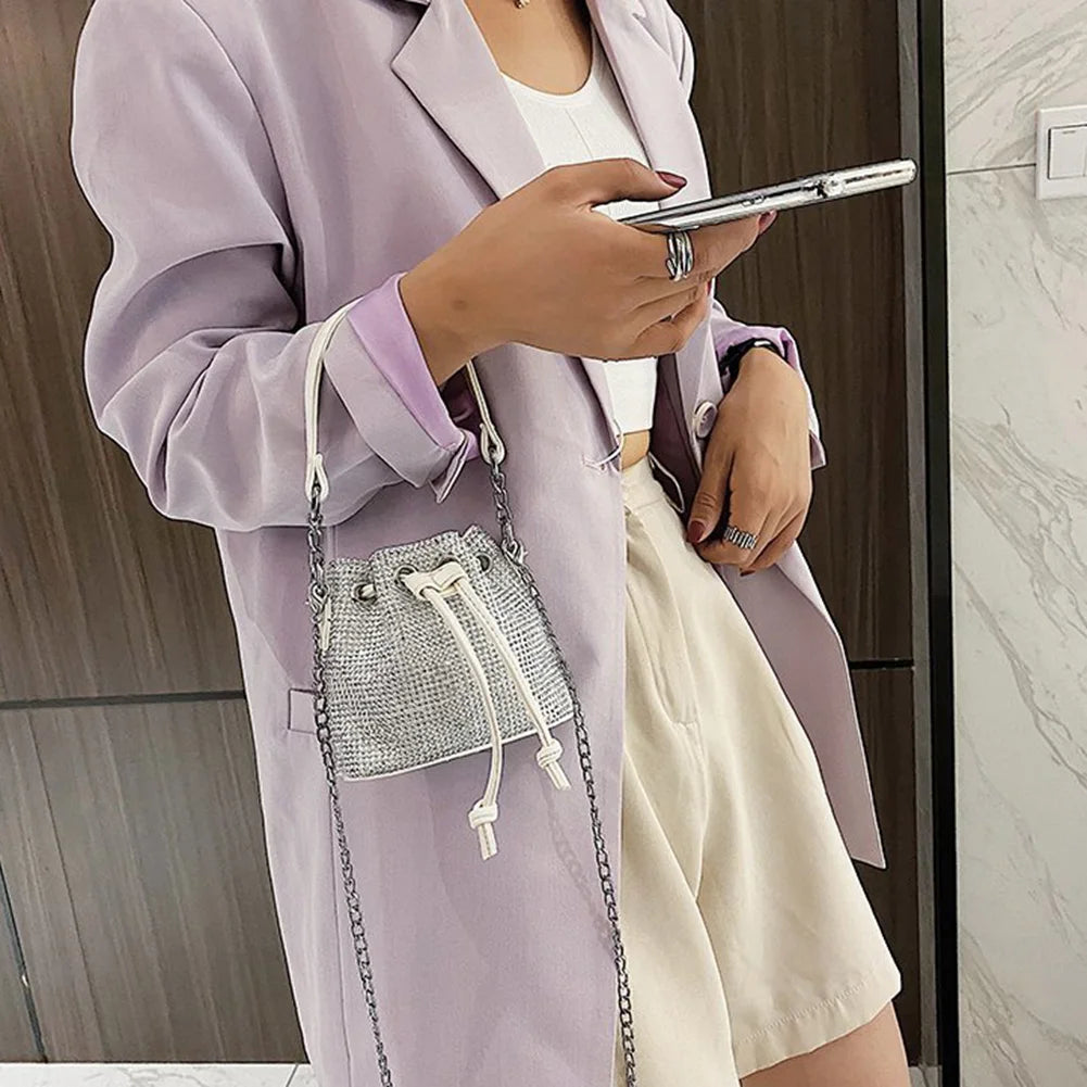 Diamonds Bucket Chain Shoulder Bags Rhinestones Crossbody Tote Handbags
