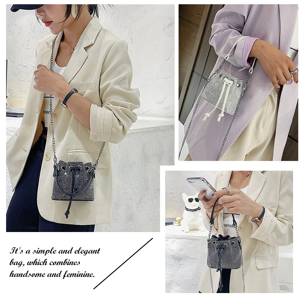 Diamonds Bucket Chain Shoulder Bags Rhinestones Crossbody Tote Handbags