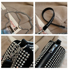 Diamonds Women Shoulder Bags Small PU Leather Barrel Shaped Handbags