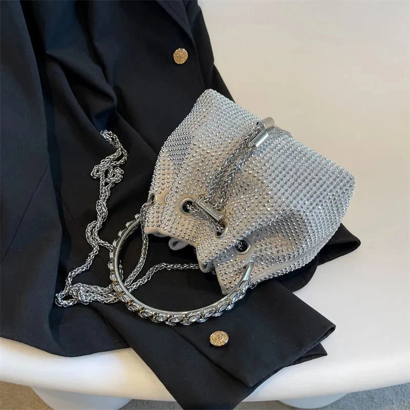 Diamonds Tassel Evening Clutch Bag Rhinestone Shoulder Bag Crystal Bucket Bags