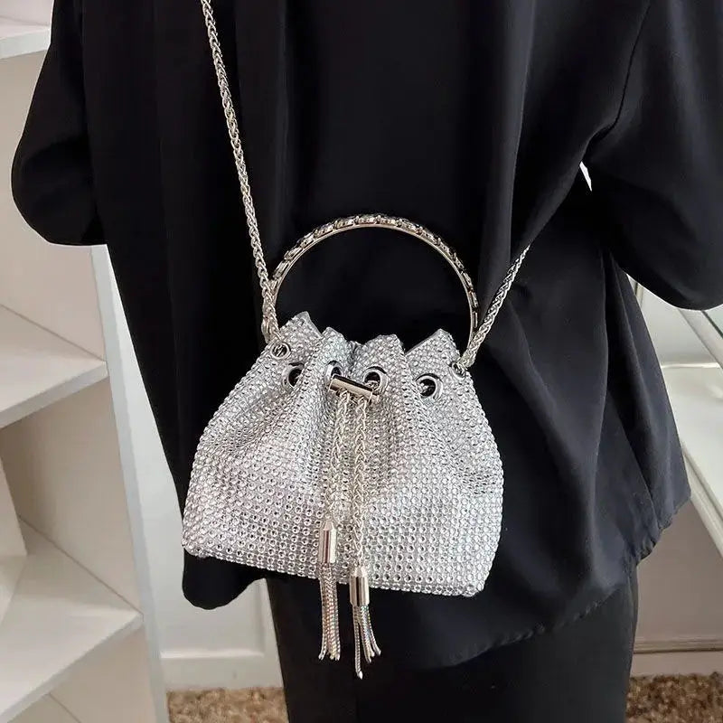 Diamonds Tassel Evening Clutch Bag Rhinestone Shoulder Bag Crystal Bucket Bags