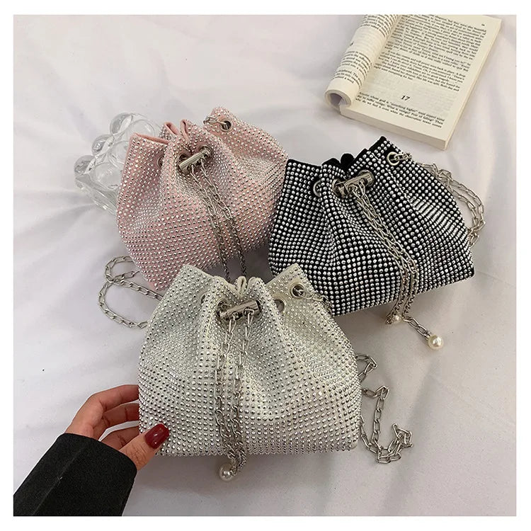 Diamonds Women Bucket Bag Chain Crossbody Messenger Satchels Bag