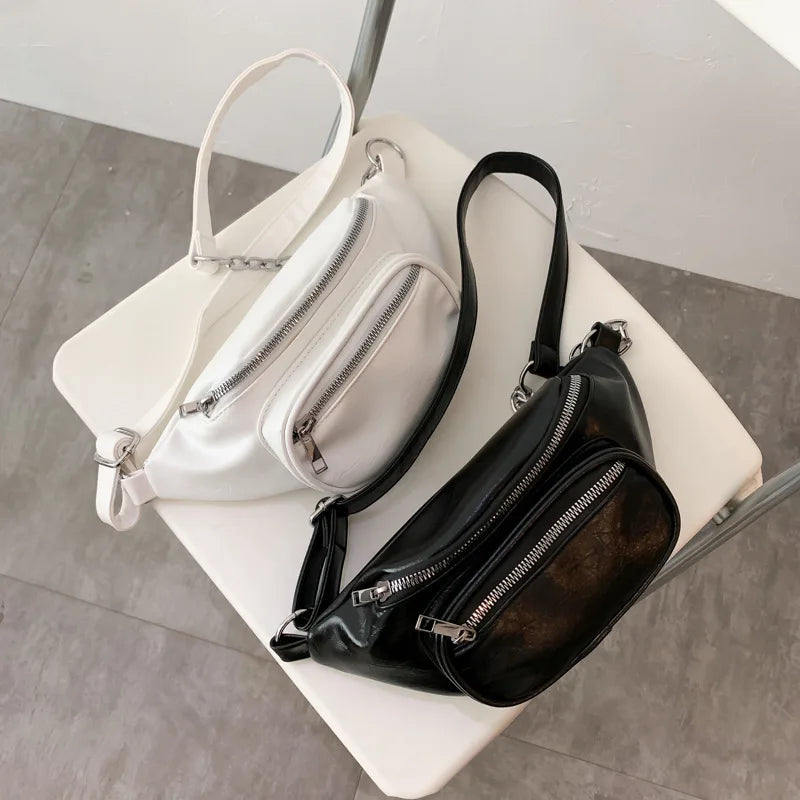 Women's Spring Waist Shoulder Bags Phone Pouch Soild Leather Be