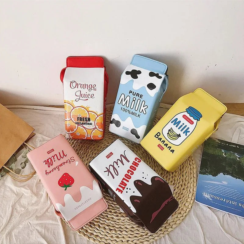 Cartoon Print Ladies Crossbody Bags Milk Box Women Shoulder Bags
