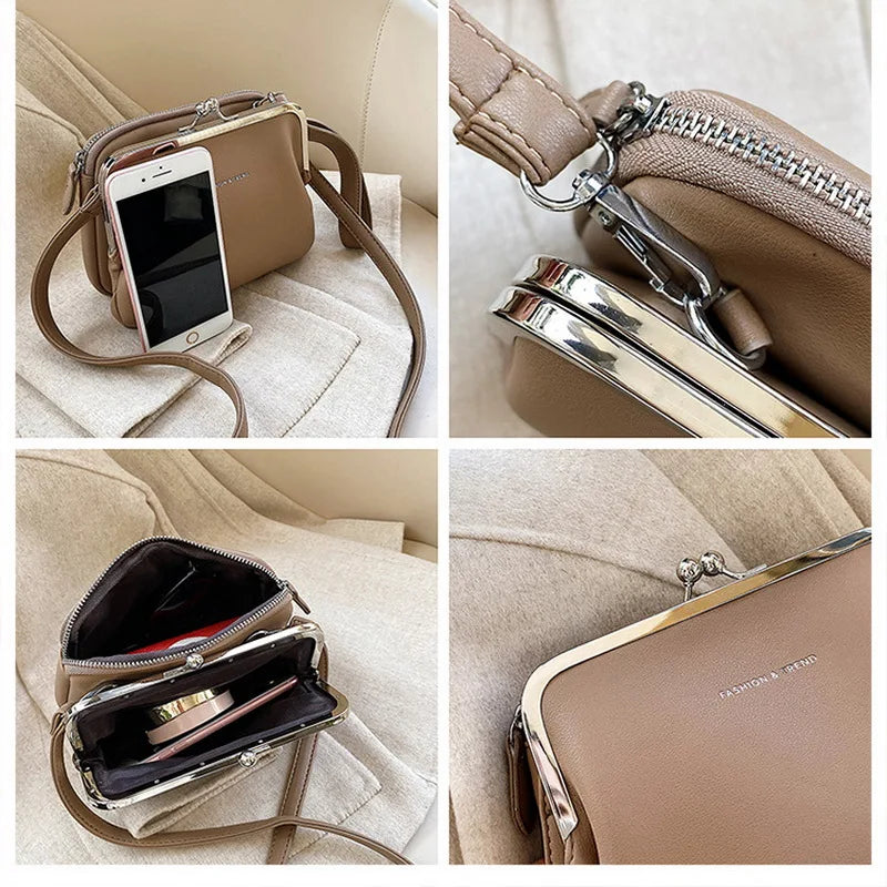Multi-Layer Messenger Bag Female Clutch Bag PU Shoulder Crossbody Bags