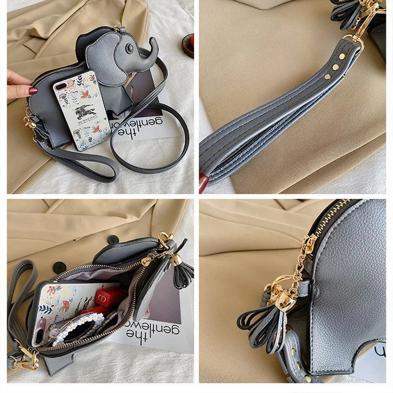 Elephant Crossbody Bag Women Shoulder PU Leather Cluthes Phone Cartoon Animal