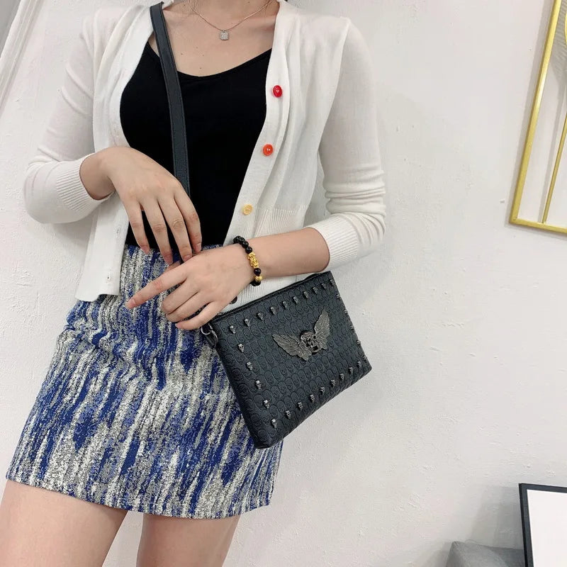 Skull Messenger Bag Chain Shoulder Bag PU Leather Handbags