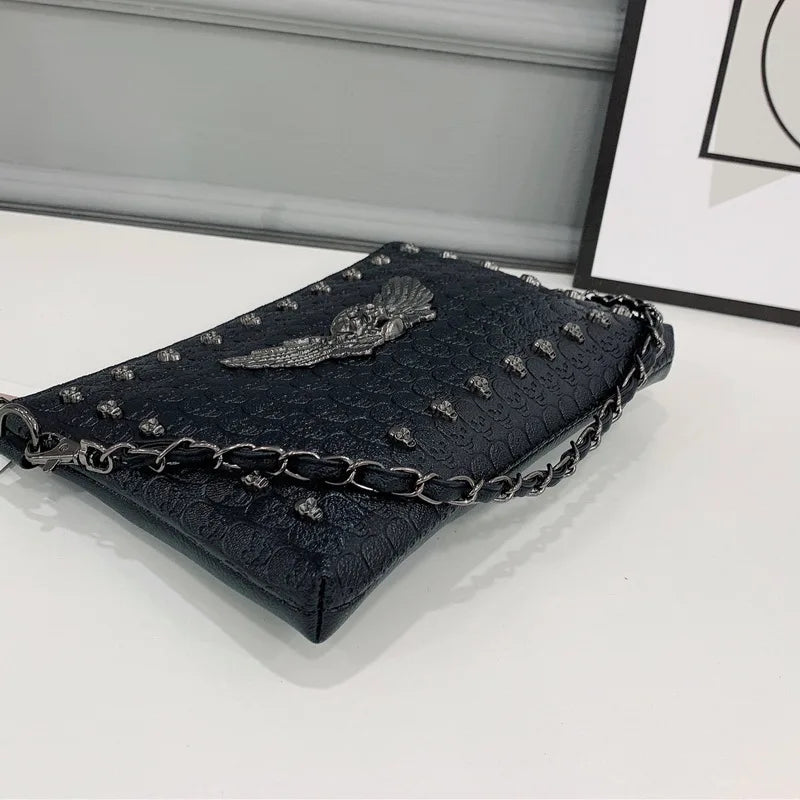 Skull Messenger Bag Chain Shoulder Bag PU Leather Handbags