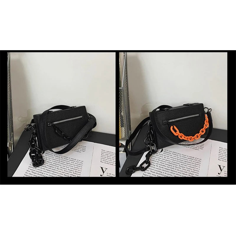 Hip-Hop Style Chain Crossbody Bag for Women Square Shoulder Handbag