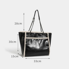 Winter Large Capacity Tote Bag Chain PU Leather Women Bags