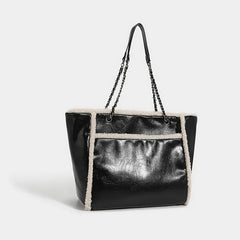 Winter Large Capacity Tote Bag Chain PU Leather Women Bags