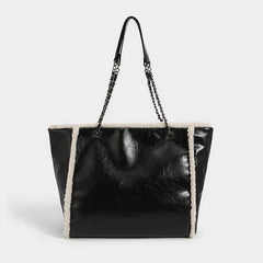 Winter Large Capacity Tote Bag Chain PU Leather Women Bags