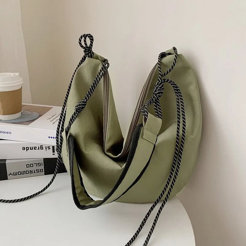 Japanese Style Nylon Women Messenger Bag Drawstring Shoulder Bag